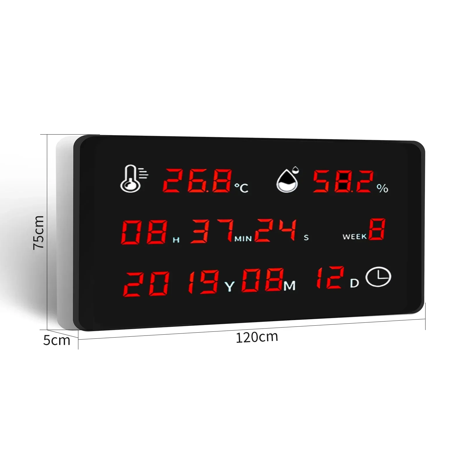 Digital Wall Clock LED Temperature Humidity Instrument Large Screen Built-in Probe Calendar Greenhouse RC929