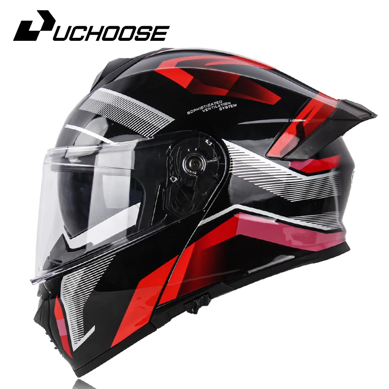 Uchoose DOT Approved Full Face Helmets Crash Motorbike Protective Gear Men Women Flip Up Helmet Motorcycle Double Sun Visor