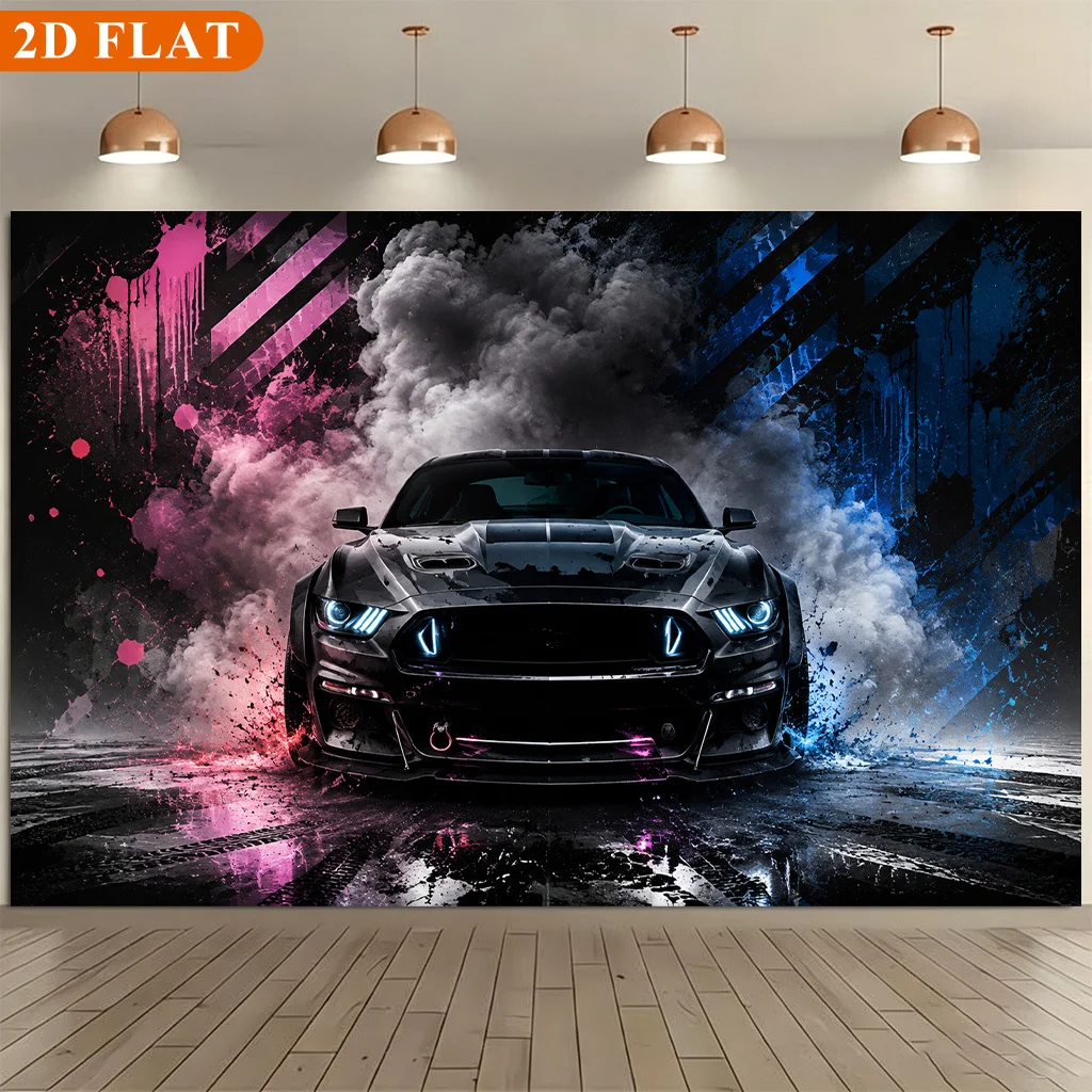 Muscle Car Tapestry, Cyberpunk Sports Car Wall Hanging, Neon Smoke Auto Art, Cool Gamer Room Decor, Boys Bedroom Blanket