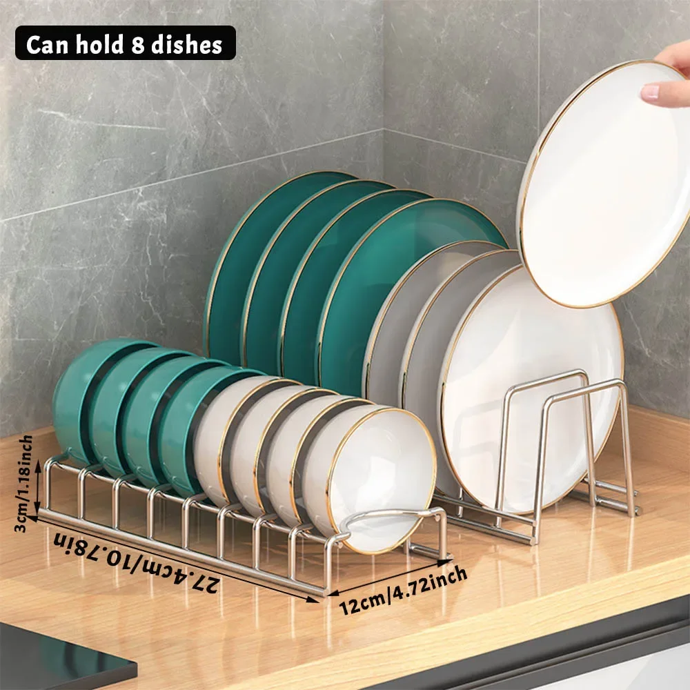 Organizador de platos de acero inoxidable para el hogar, soporte para cubiertos, tapa de olla, estante para platos, accesorios de cocina