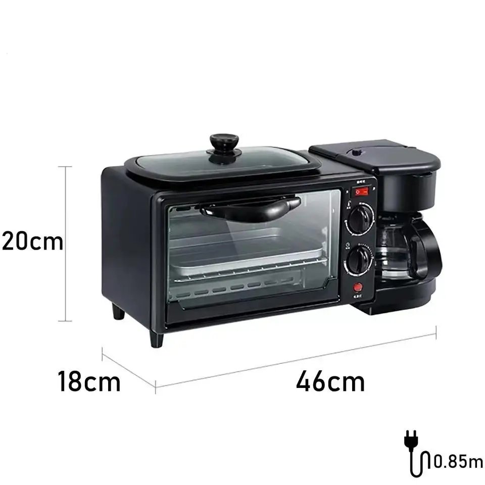 Mini máquina de hacer pan multifunción 3 en 1, horno eléctrico, cafetera, máquina de desayuno con tostadora de sándwich para uso
