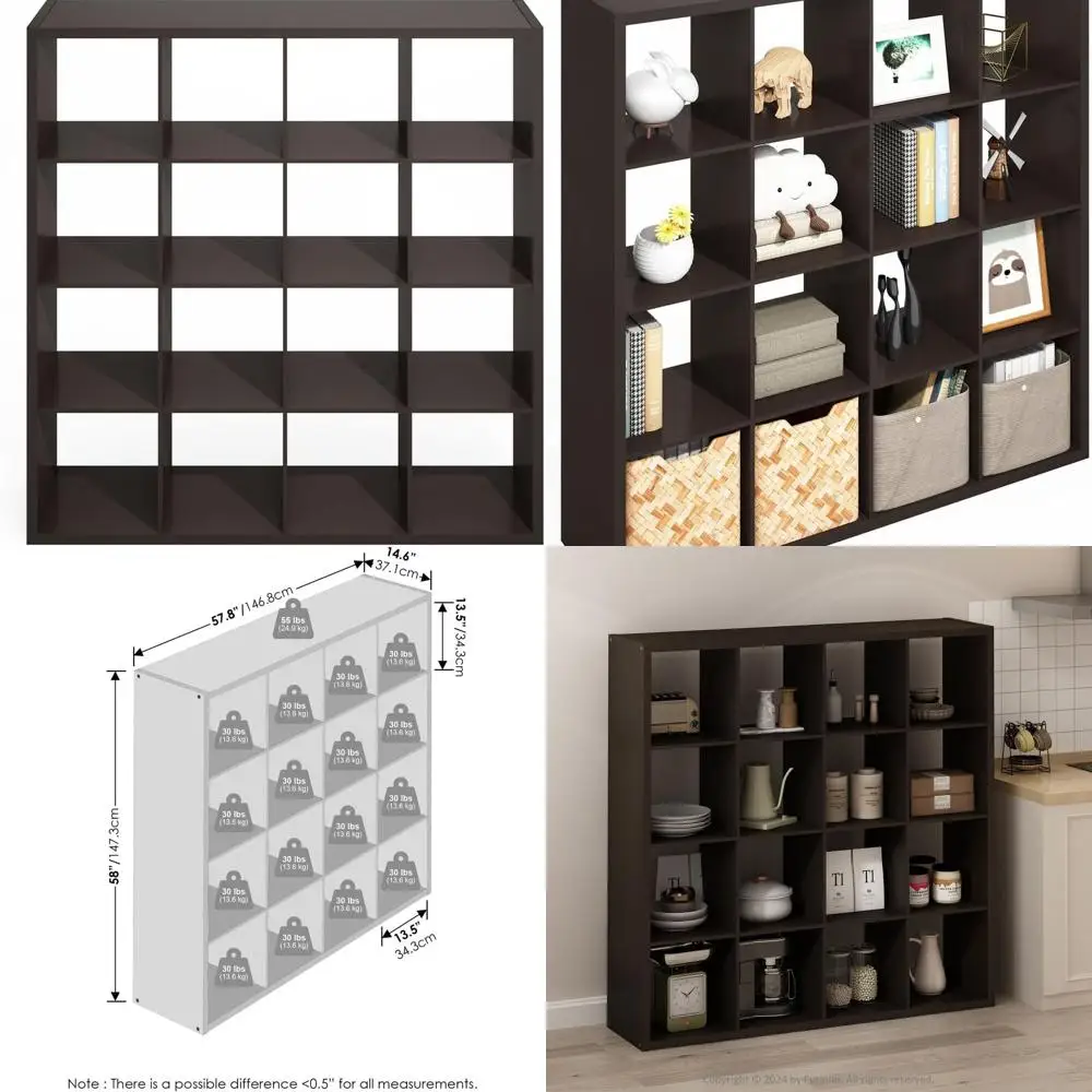 رف منظم للتخزين مفتوح الظهر مكون من 16 مكعبًا، إطار سميك، لمسة نهائية من خشب البلوط الداكن، لغرفة المعيشة والمكتب المنزلي #1