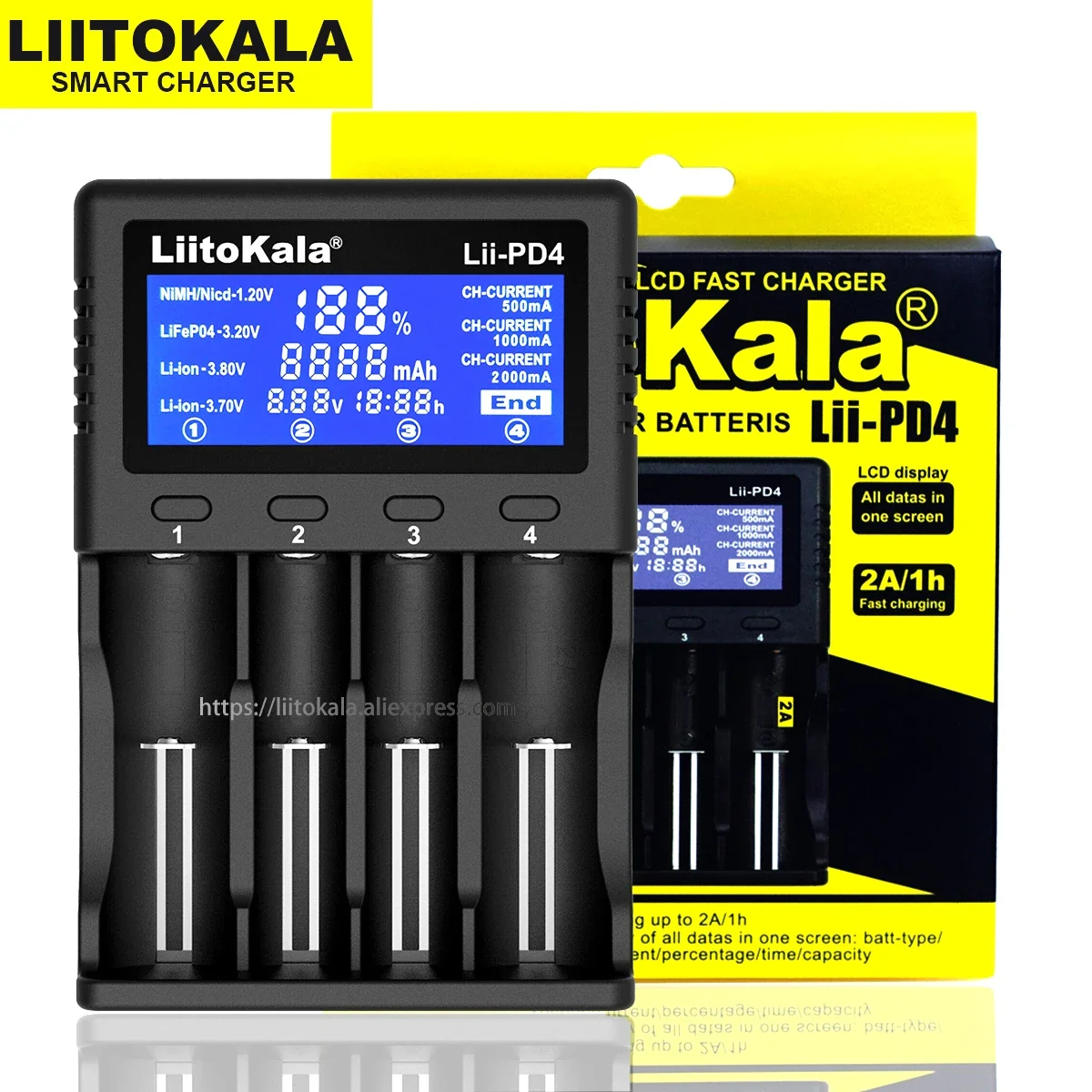 Liitokala Lii-PD4 Lii-500 Lii-402 3.7V 18650 18350 18500 16340 21700 20700 26650 1.2V AA AAA NiMH Lithium-Battery Charger