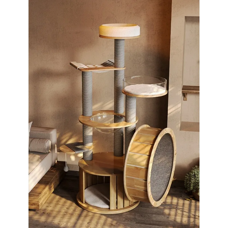Treadmill Combination All Solid Wood Cat Climbing Frame Integrated Cat Nest Tree Jumping Scratching Board Large Cat Fu