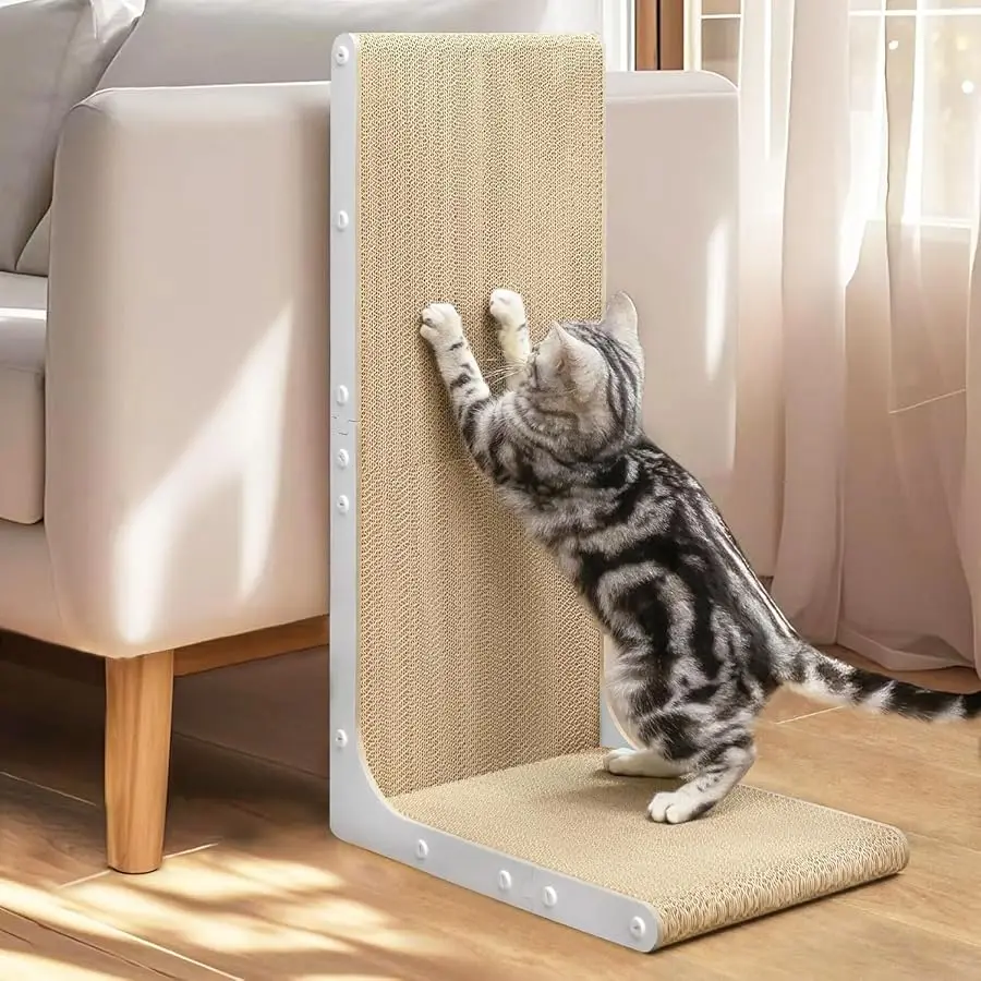 

Cardboard Cat Scratcher,26 Inch L Shape Scratch Pad Wall Mounted,Vertical Scratching Board, Durable Cardboard to Protect Furnitu