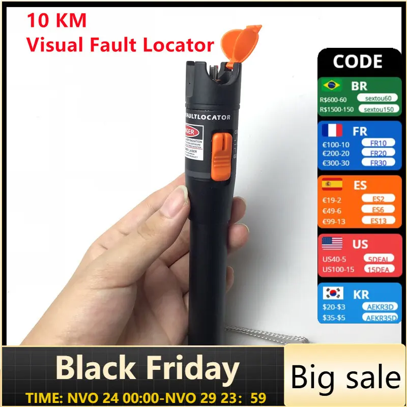 Fiber Optic Cable Tester Pen, Visual Fault Locator, VFL Detection Light, Mini Red Light Pen, 10 km