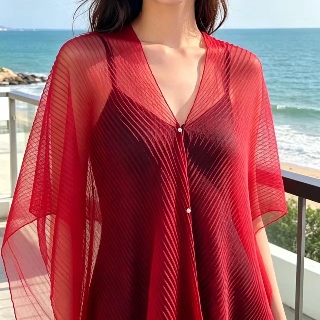 1 piece summer silk scarf women's chiffon solid color printed beach towel shading good-looking shawl view 4
