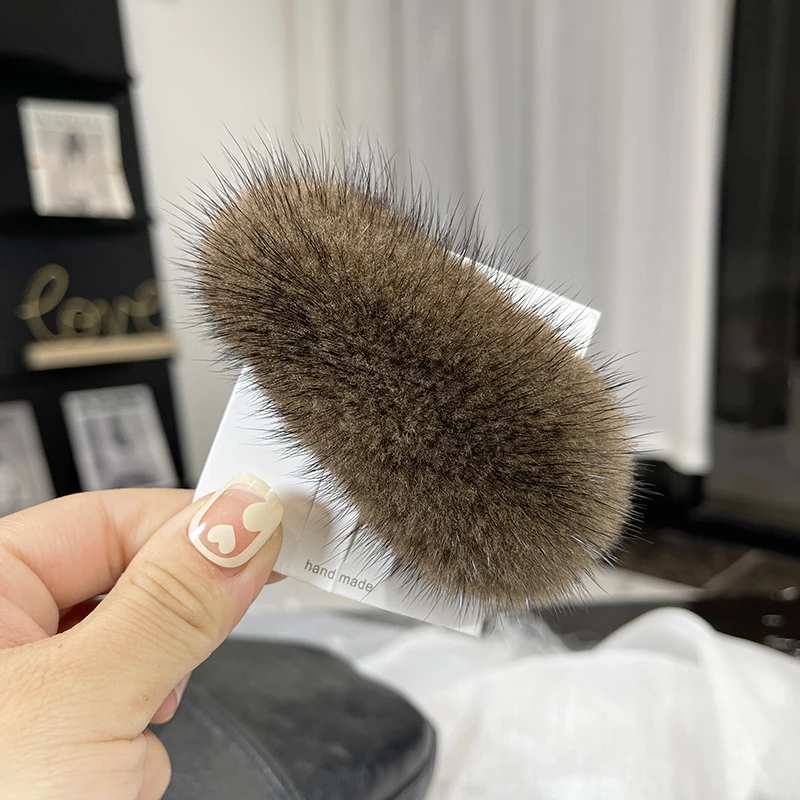 New High Quality Girl Mink Fur Hair Clip Artificial Real Rex Rabbit Hair BB Clip Sweet Plush Hairclip Colorful Hair Accessories