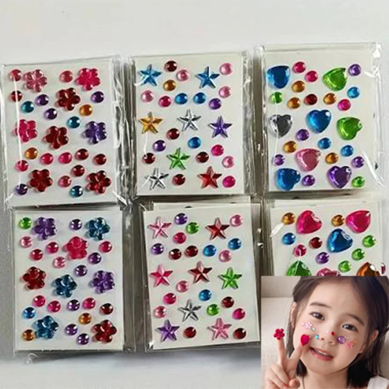 10 Sheets Colorful Self Adhesive Rhinestone Gem Stickers Assorted Shapes Acrylic Glitter Jewel Decals Bling Charms Face DIY