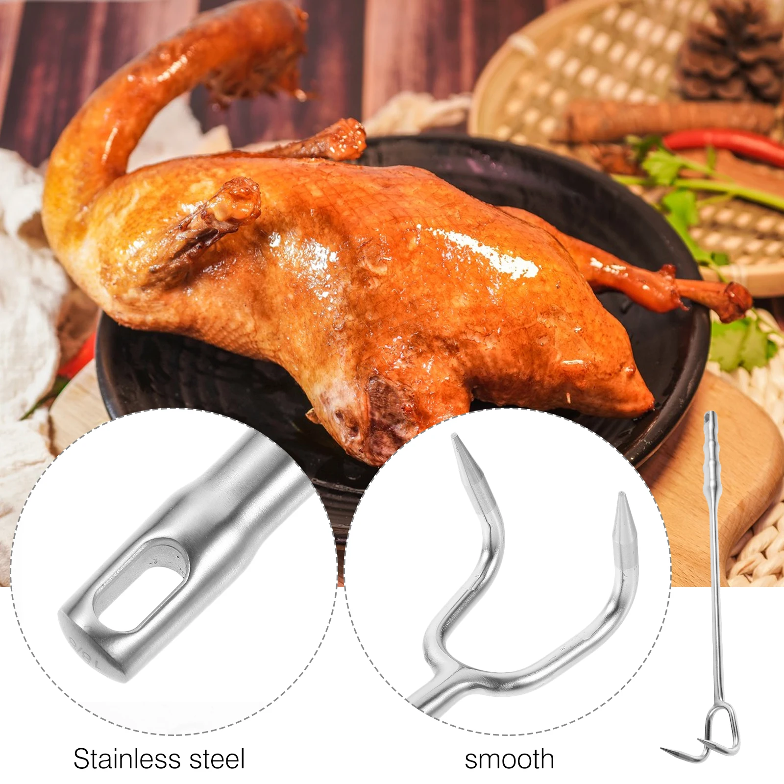 

Stainless Steel Meat Hook Portable Bbq Grilling Food Turner Hook Easy Clean Heavy Duty Barbecue Accessory