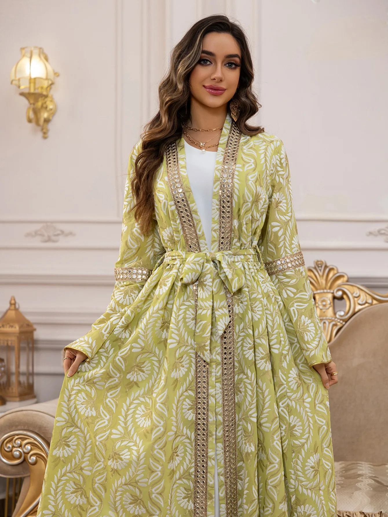 

Ramadan Muslim Abayas for Women Dubai Party 2 Piece Set Kimono Jalabiya Robe Embroidery Belt Dress Morocco Kaftan Islam Vestidos