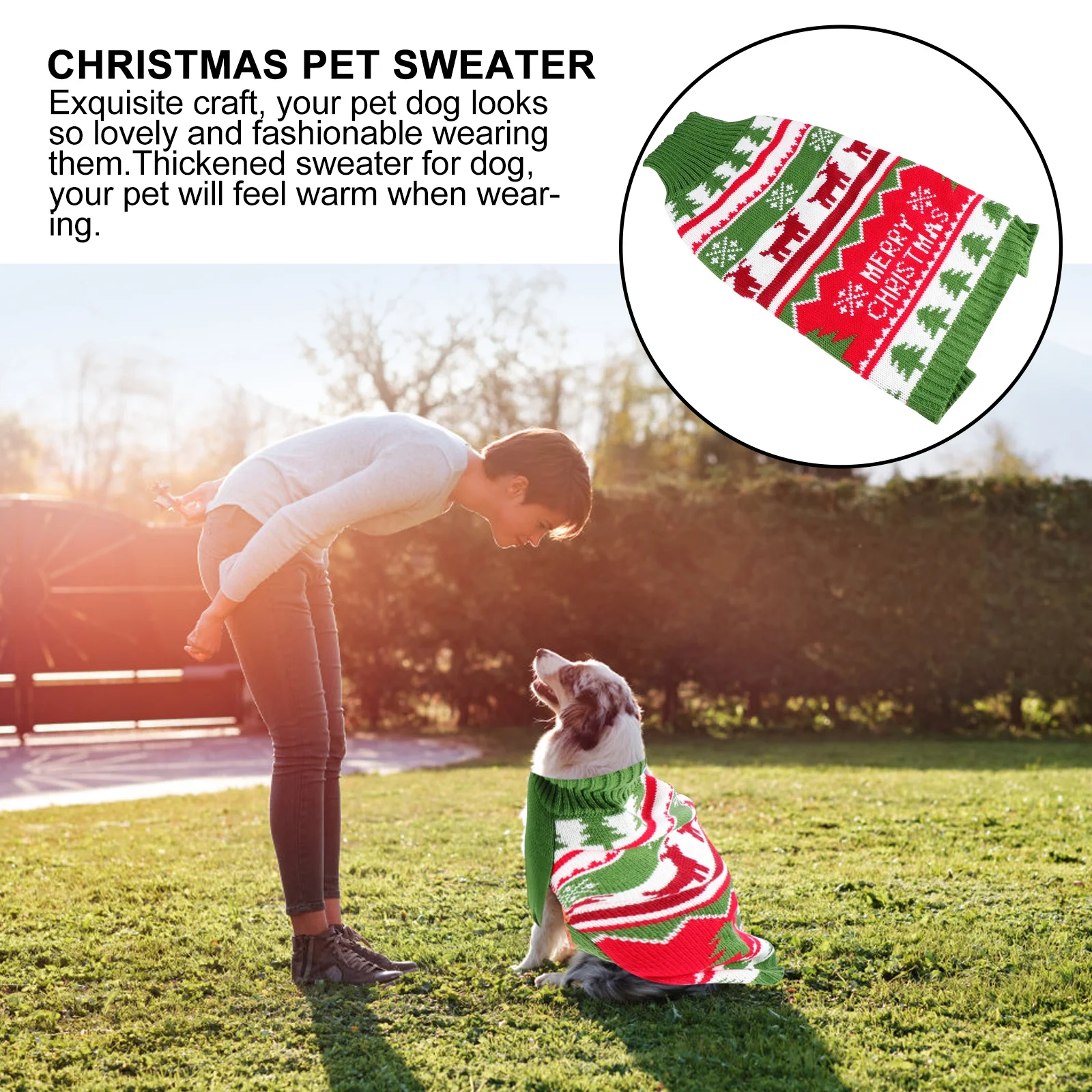 

GANAZONO Dog Knitted Sweater Christmas Jumper Winter Coat Holiday Outfit Plaid Yarn Light Green Puppy Apparel