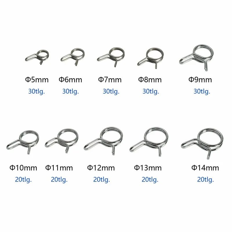 250pcs 5/6/7/8/9/10/11/12/13/14mm Double-line Spring Clamp Water Pipe Air Tubing Fuel Line Hose Tube Spring Clips Clamp Kits Car