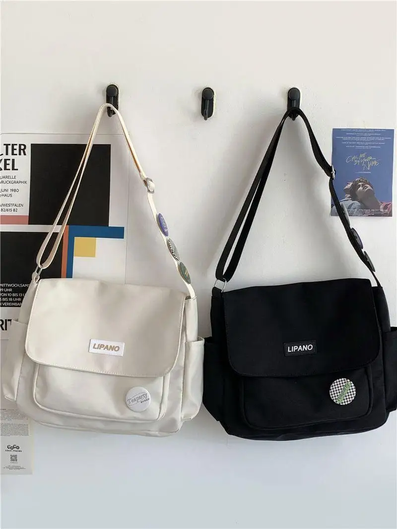 Vintage Nylon Umhängetasche, Umhängetasche mit großer Kapazität, lässige Umhängetasche mit Klappe für die Schule