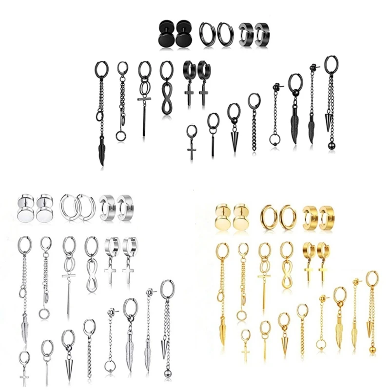 

20 Pcs Kpop Korean Hoop Dangle Earrings Huggie Hinged Hoop Earring for Women Men