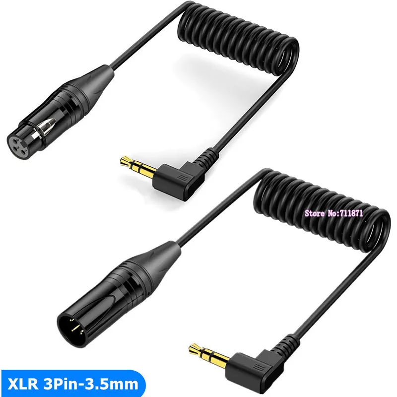 สายสัญญาณเสียง XLR ตัวผู้และตัวเมียสำหรับ3.5สายสายลำโพง3.5แบบยืดหดได้มุมฉาก