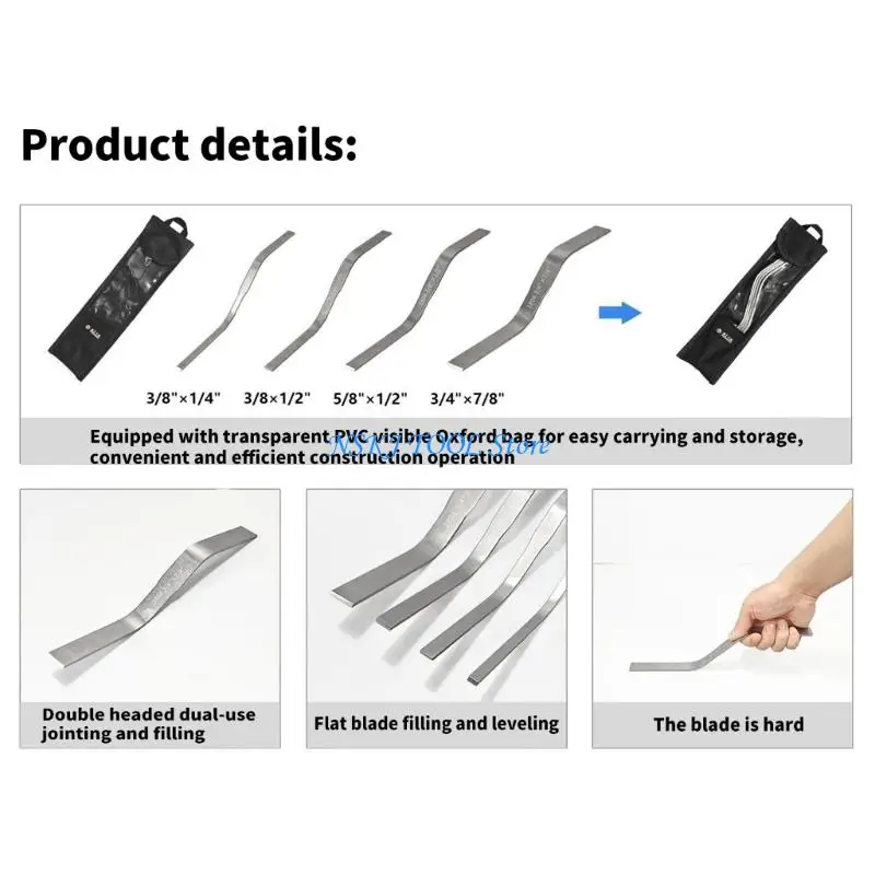 L8rc pacote 4 espátulas cabeça plana dupla aço inoxidável conjunto com saco armazenamento oxford pvc 3/8