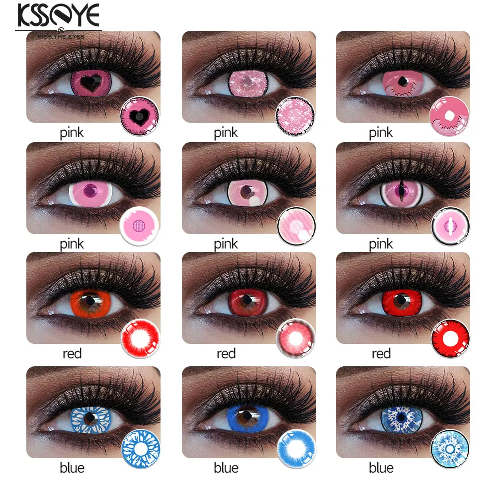 KSSEYE 2 pièces lentilles de Contact Halloween Cosplay lentilles de Contact de couleur pour les yeux Anime yeux accessoires de beauté lentilles bleu rose vert
