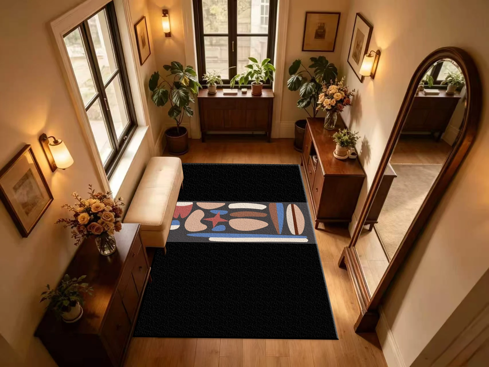Mid Century Abstract Shape Carpet Flooring Modern Art Runner Rug for Hallway Household Decoration
