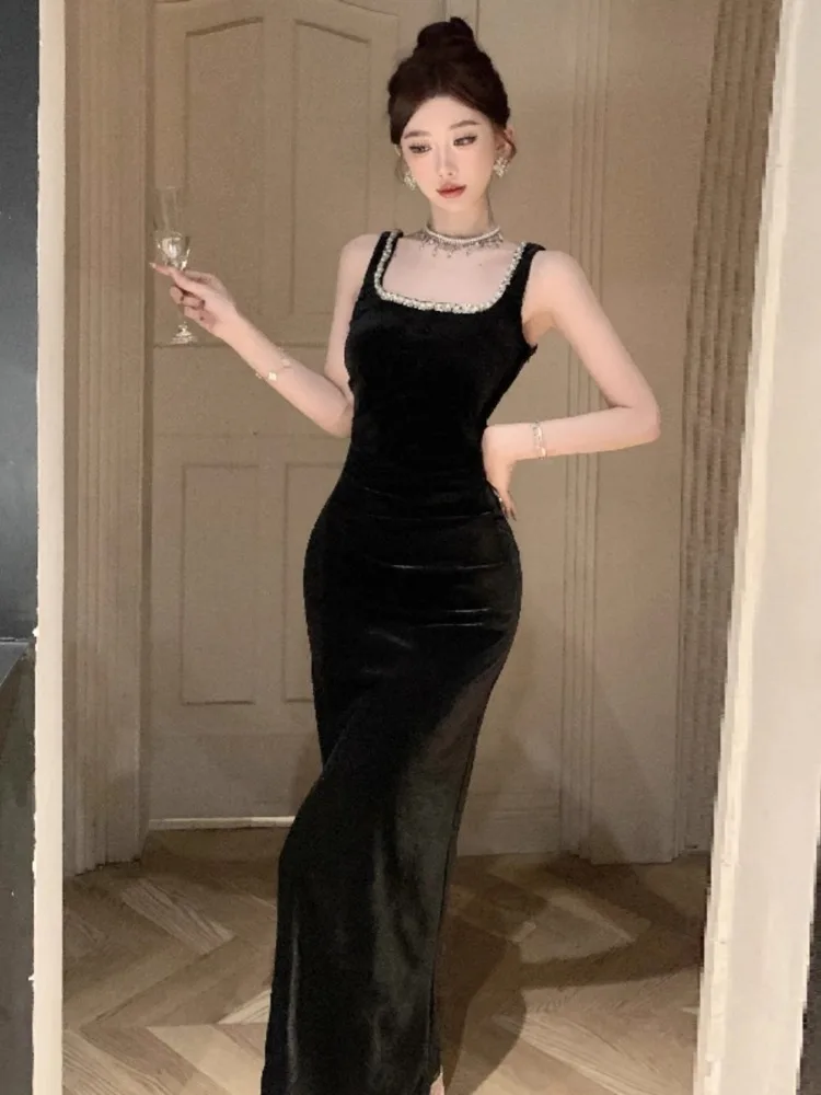 Topenomi Elegant Celebrity Banquet Party Dress Sexy Beading Sleeveless Waist Slim Split Evening Gown Retro Wedding Prom Dresses