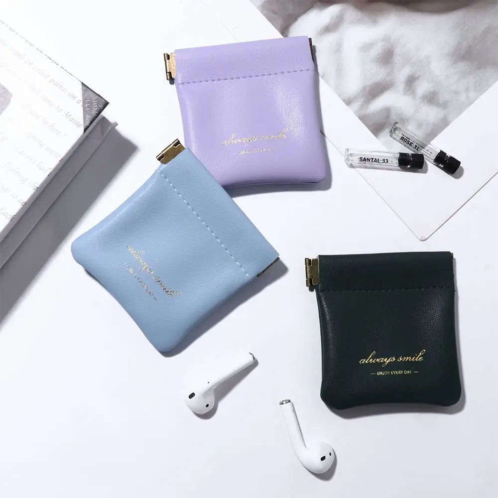 

Ins style PU Leather Sundries Case Small Coin purse Cosmetic Bag Mini Earphone Bag Earphone Protective Sleeve