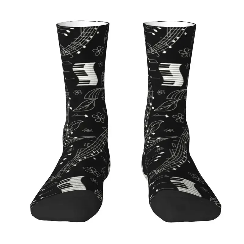 

Cool Music Notes Flower Pianist Dress Socks Men's Women's Breathable Fashion Novelty Musician Piano Lover Crew Socks