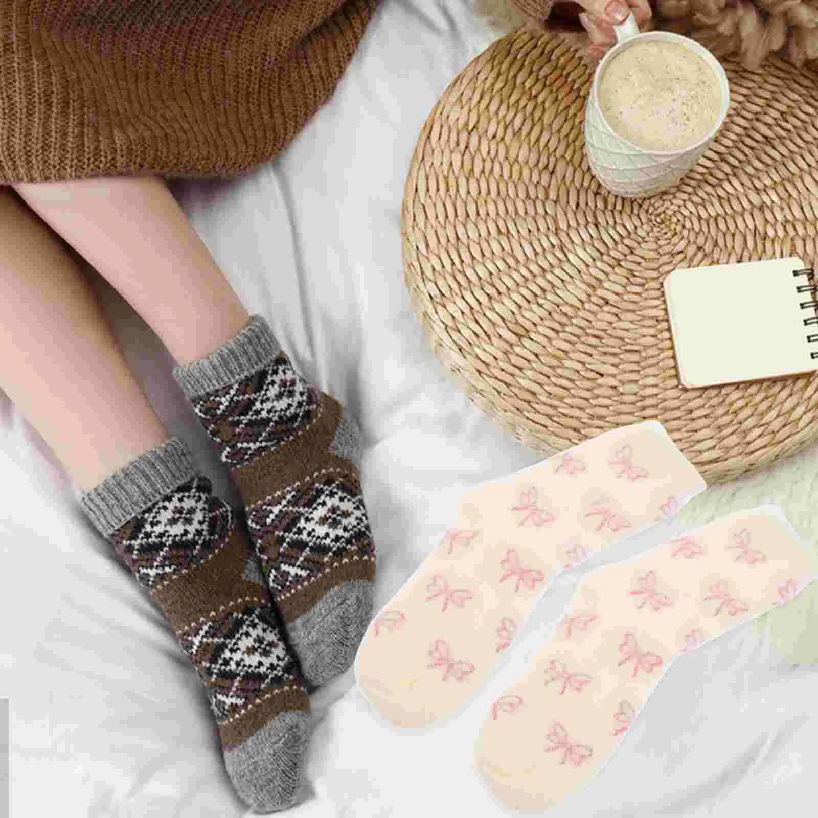 Bow Knot Plus Fleece Socks Winter Warm Slipper Fluffy Cozy for Women Sleeping Women's Fuzzy Ankle