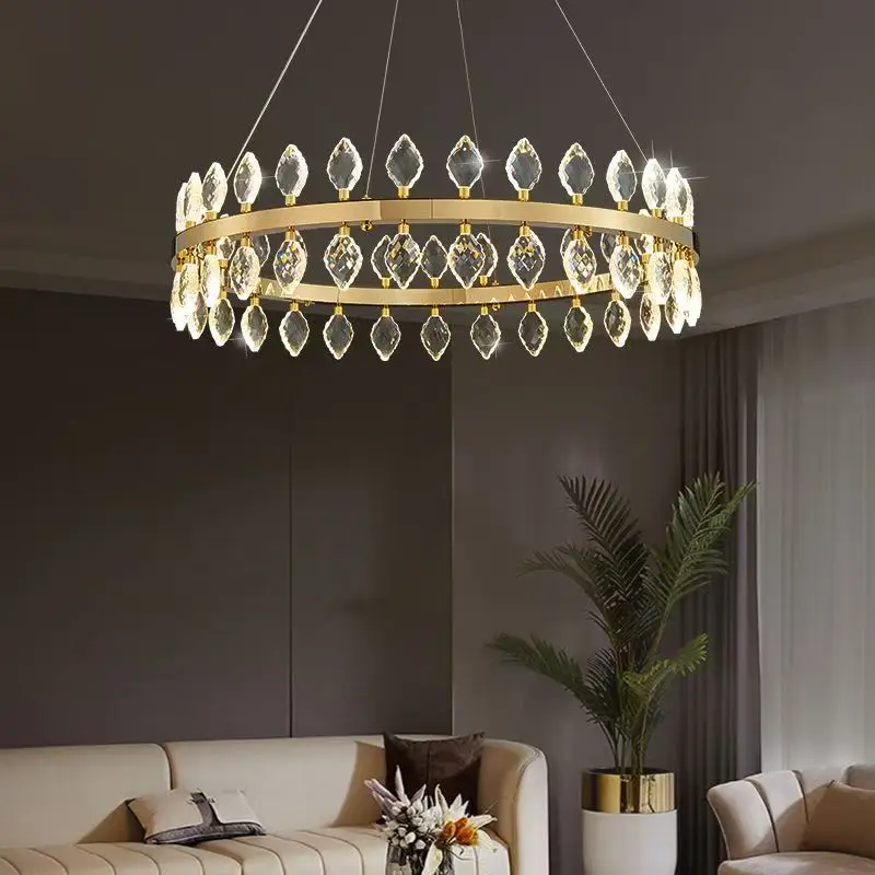 Lightweight luxury crystal chandelier for living and dining rooms, featuring a French café-inspired decorative art design.