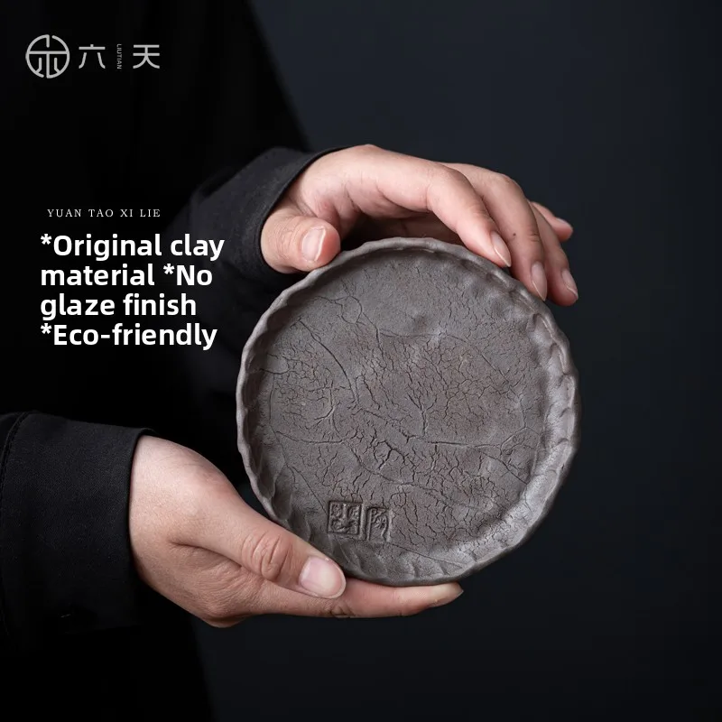 Six-Day Creative Handmade Coarse Ceramics Tea Cup Mat Zen  Tea Table Heat Resistant Tea Cup Coaster Gongfu Tea Set Access...