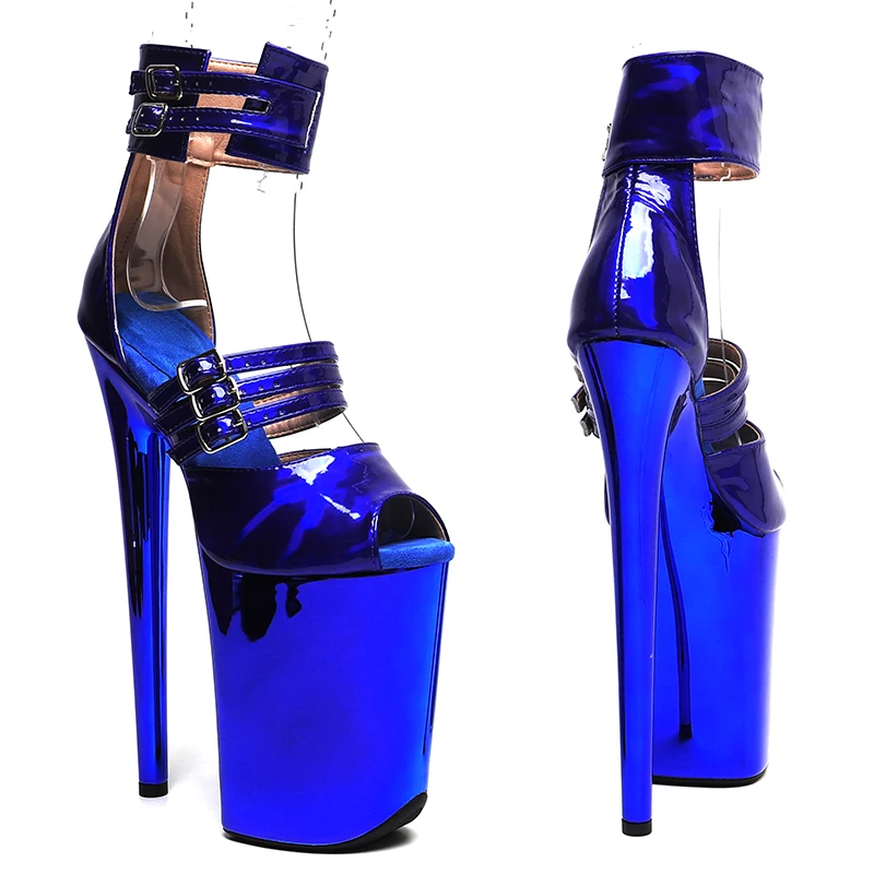 Leecabe  23CM/9inches shiny PU Holographic fashion exoticism electroplate Platform High Heels Sandals Pole Dance shoes