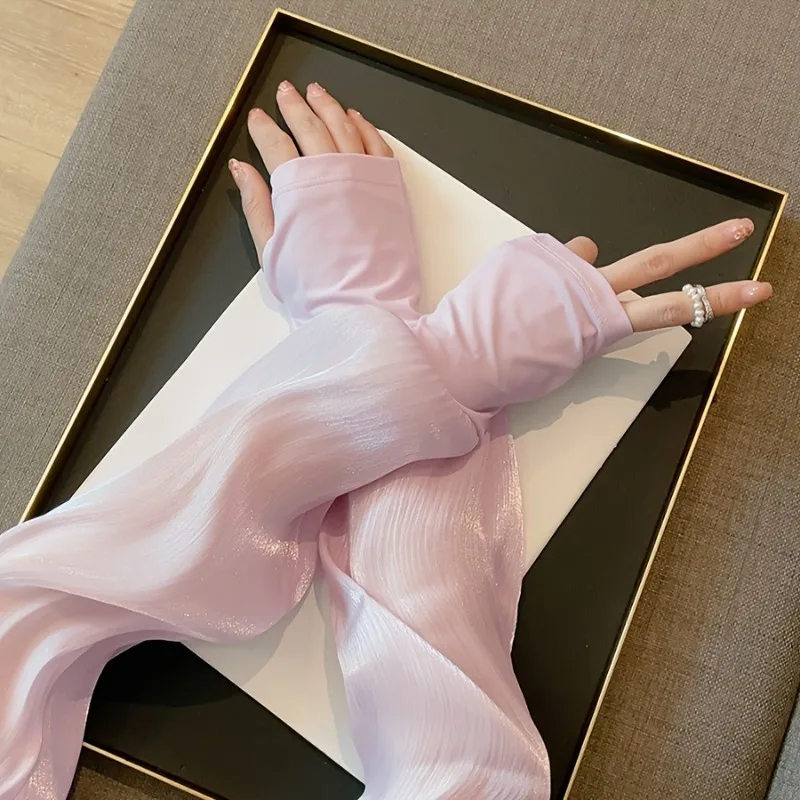 1 пара женских летних охлаждающих рукавов из ледяного шелка, дышащая свободная защита от солнца, подходит для вождения и активного отдыха