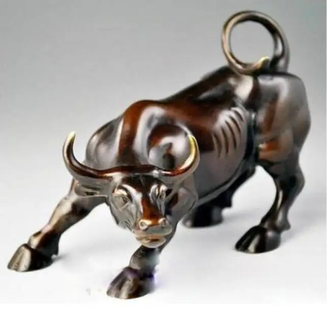 

Copper Statue Copper Brass CHINESE crafts decoration Big Wall Street Bronze Fierce Bull OX Statue 8inch