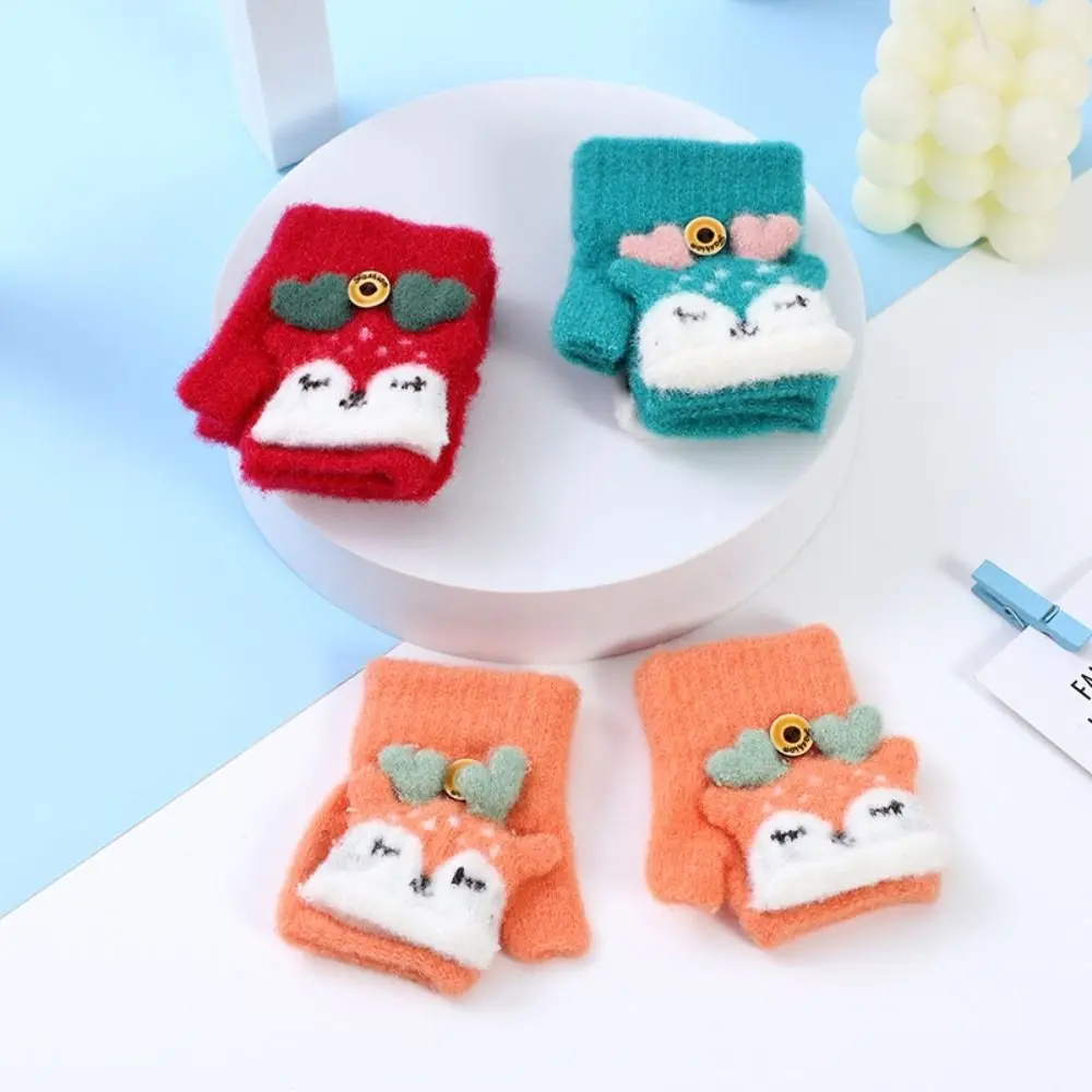 Вязаные детские перчатки с героями мультфильмов, толстые перчатки без пальцев, вязаные варежки для маленьких детей