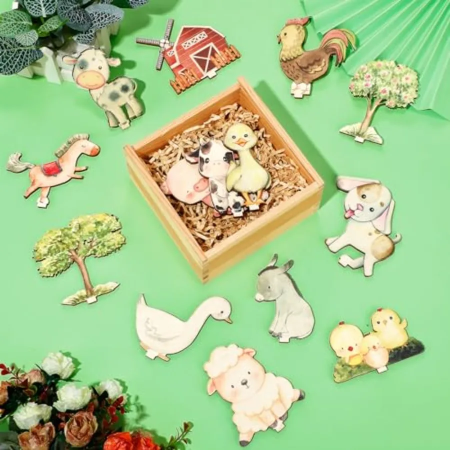 14 قطعة حيوانات المزرعة الخشب الجدول المركزية مخلوقات المزرعة انقطاع الأشكال الجدول القبعات العالية مزرعة تحت عنوان استحمام الطفل زينة الخشب