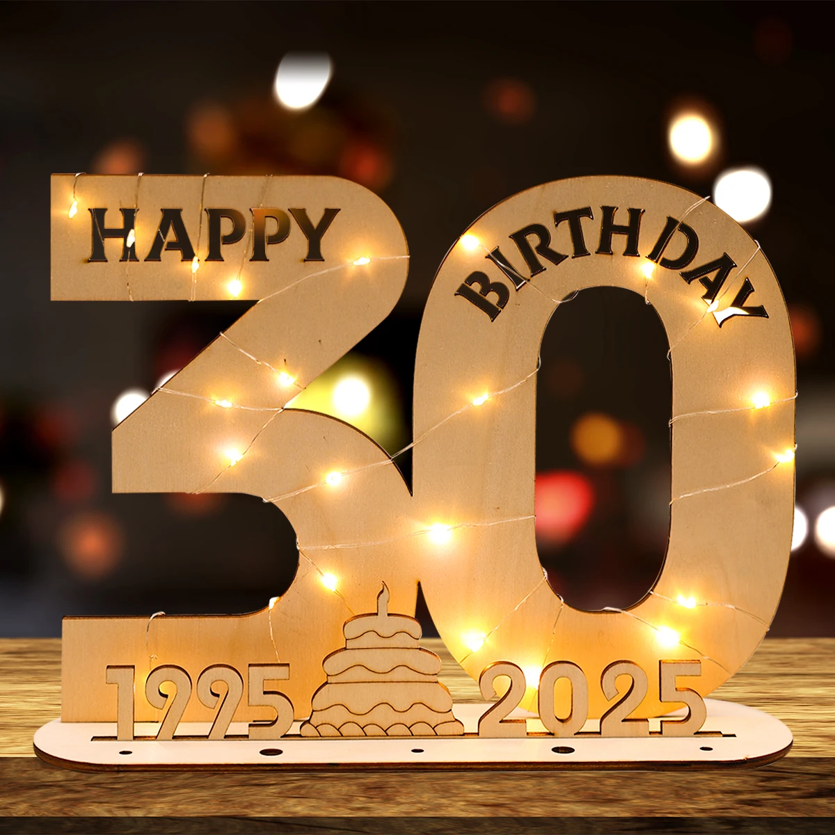 Dekorative LED-Leuchten aus Holz mit Zahlenbuchstaben, Geburtstagsparty-Dekoration für Erwachsene, 18., 30., 40. und 50. Geburtstag, Partyzubehör, Gastgeschenke