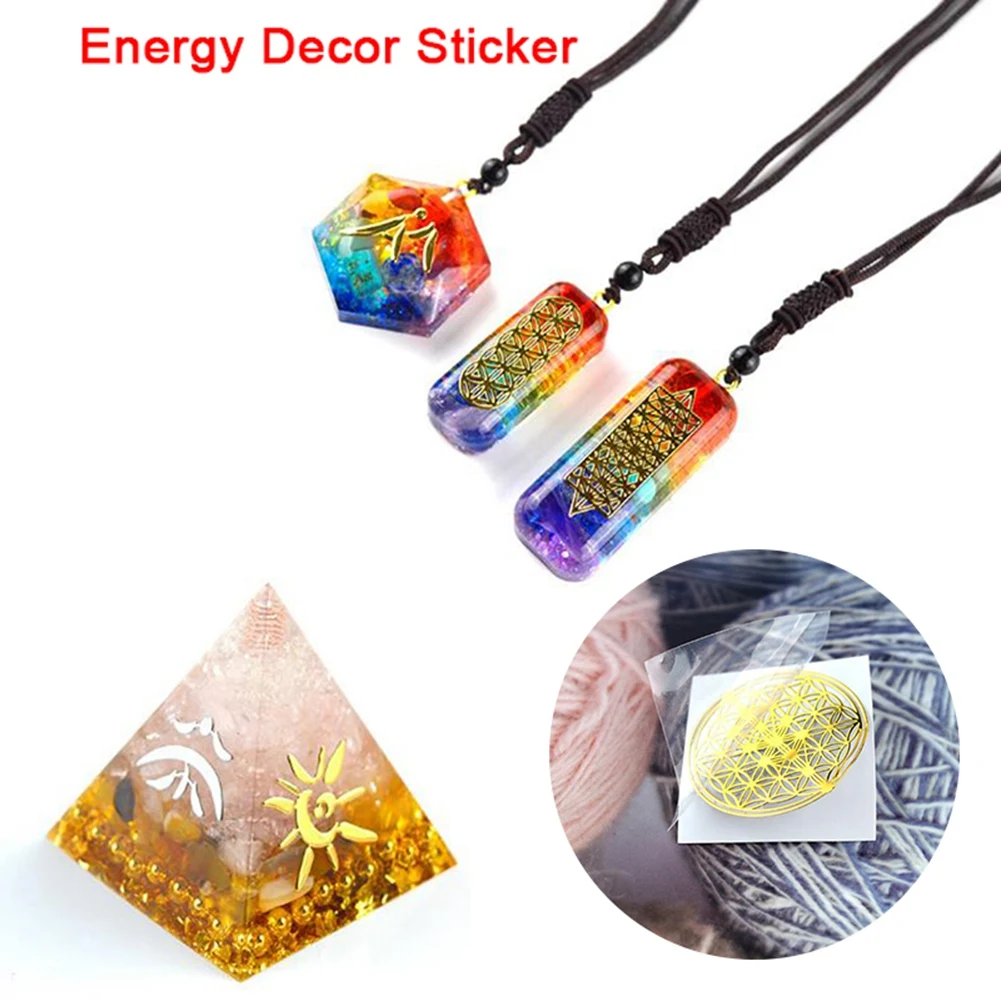 16Pcs/Set Metal Energy Decor Sticker Flower of Life Children's Day Gifts 7 Chakra Copper Energy Tower Orgonite Stickers