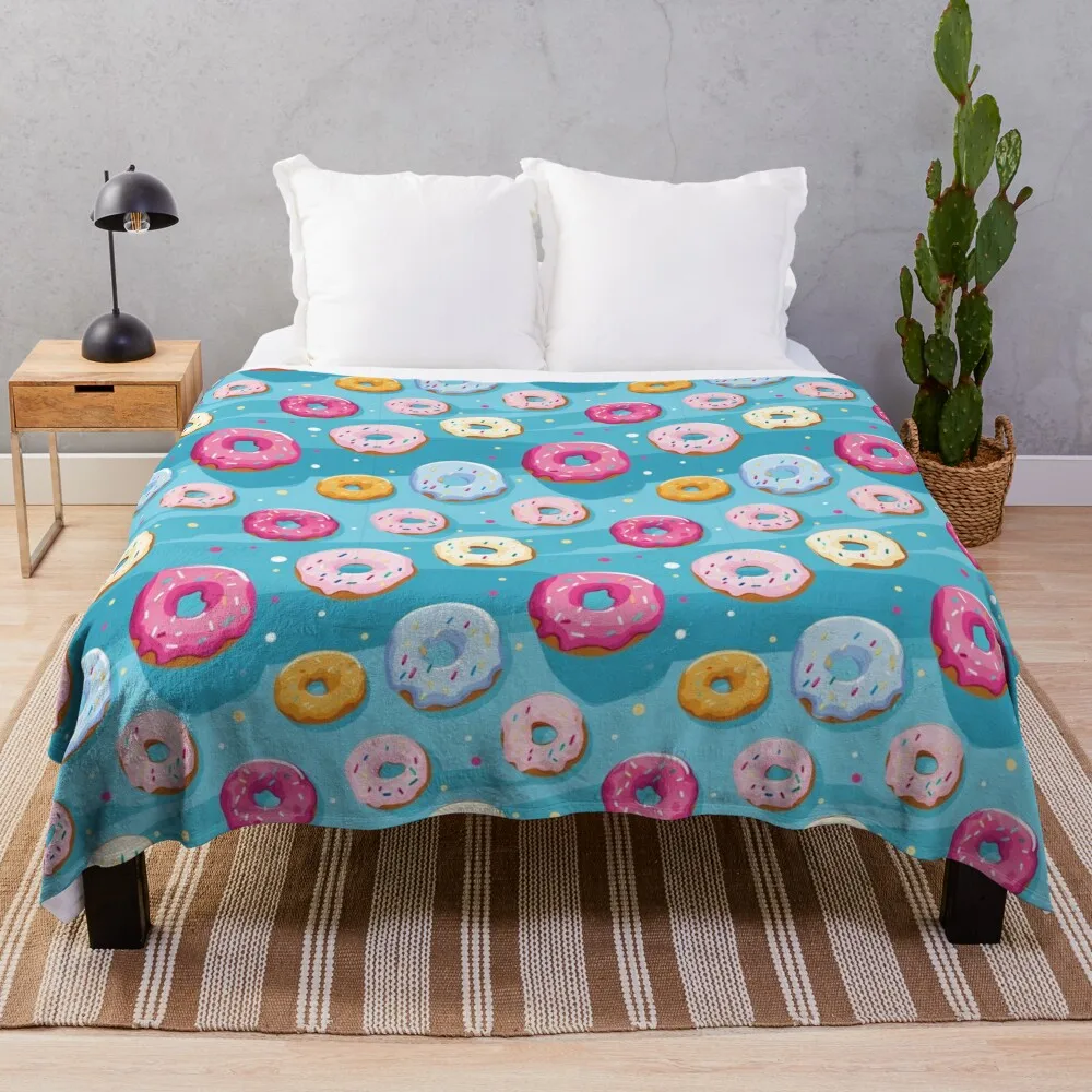 Fun Playful Donut Pattern - Fun Pink And Pastel Colored Glazed Doughnuts With Sprinkles - Sweet Baked Goods On Sky Throw Blanket