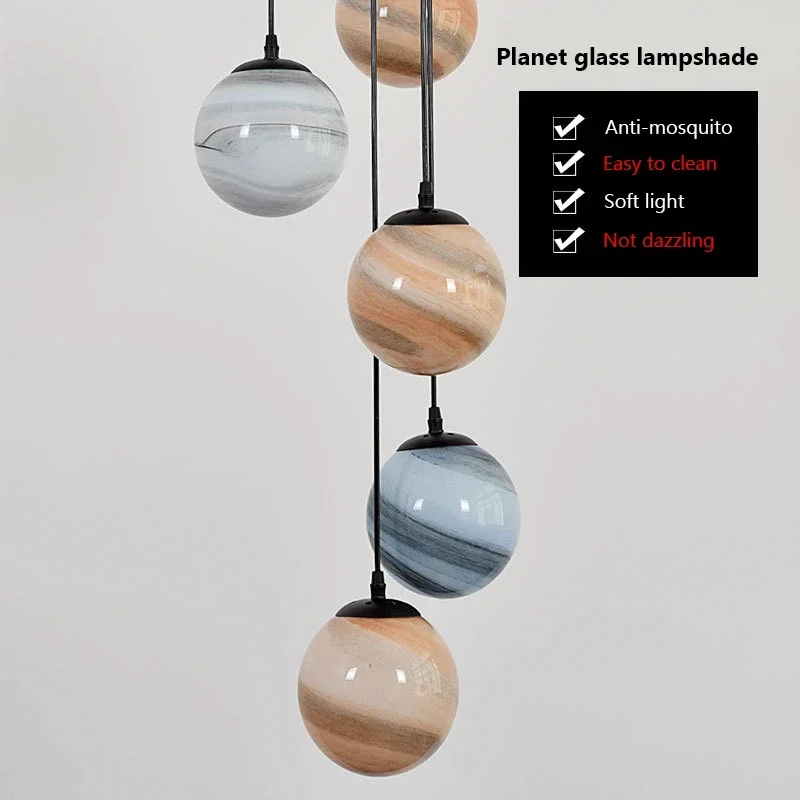 Nordic Planet Glass Lampshade Pendant Light Creative Led Industrial Chandeliers Home Decor Kitchen Living Room Ceiling Lights