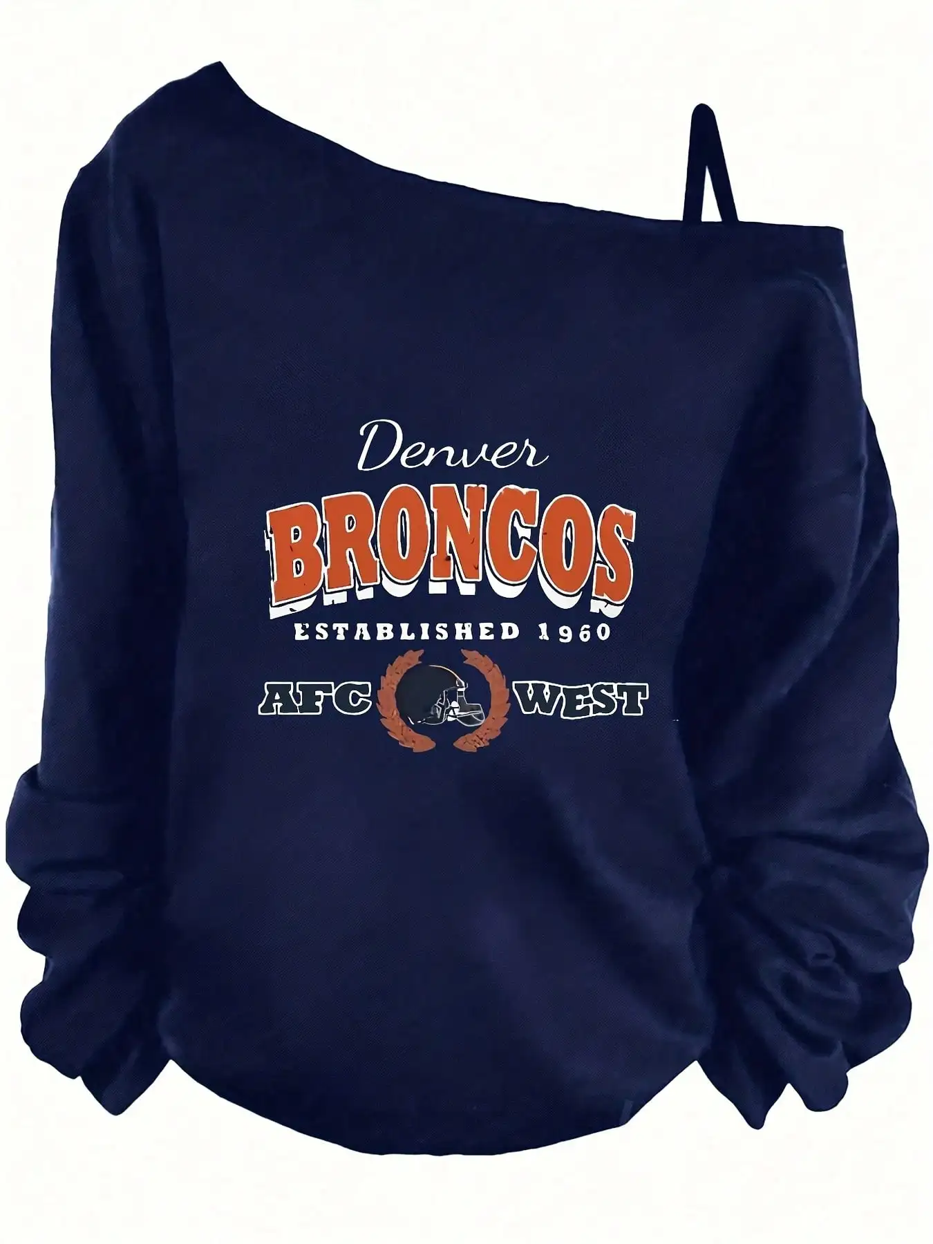 

Denver Broncos Off-Shoulder Long Sleeve Top, Gathered Cuffs, Casual Football Fan Shirt - Women's Fall Winter