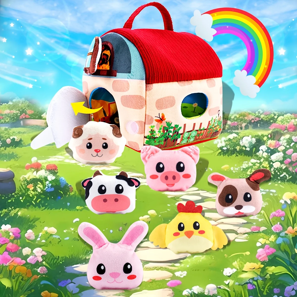 Child Toys 6-12 Months - Surprise Barn with Farm Animals, Rattle, Crinkle Paper and Mirror Toys for Kids, Ideal Christmas Gifts