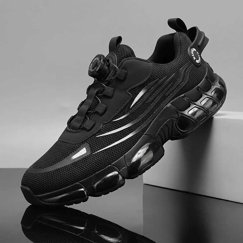 Men Rotating Button Running Sneakers Marathon Non-slip Breathable Wear-resistant Elastic Training Sports Shoes Zapatillas Hombre