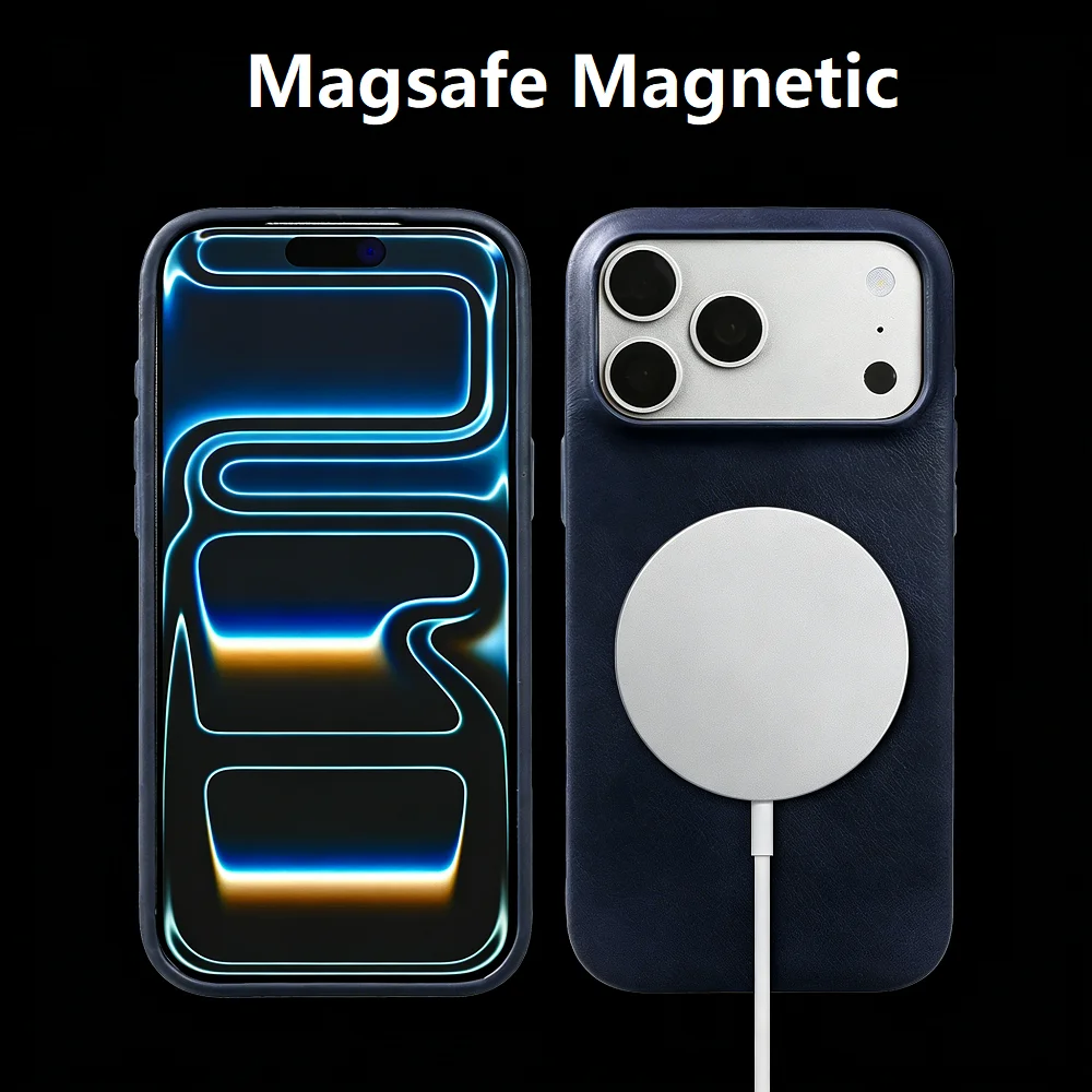 

Magnetic Genuine Leather Phone Case For iphone 16 17 Pro Max Air 15 14 11 7 8 Plus 13 12 mini Case Coque For Magsafe Back Cover