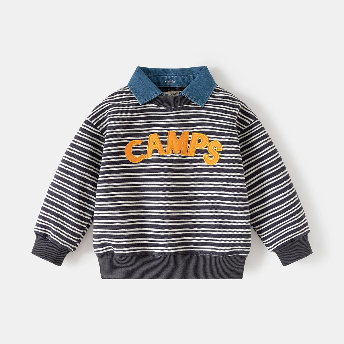 Spring Autumn New Children Clothes False Two-Piece Sweatshirt with Detachable Shirt Collar Striped Design Top for 2-7Y Boys
