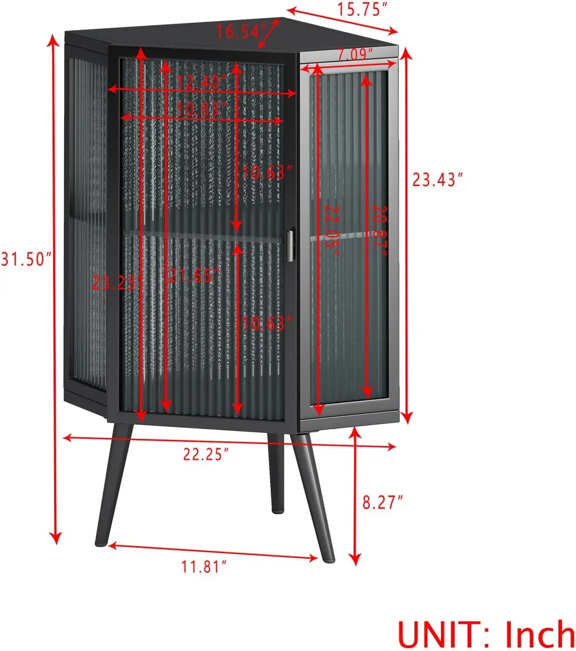 Modern Corner Storage Cabinet with Tempered Glass Doors, Accent Corner Hutch Cabinet Freestanding