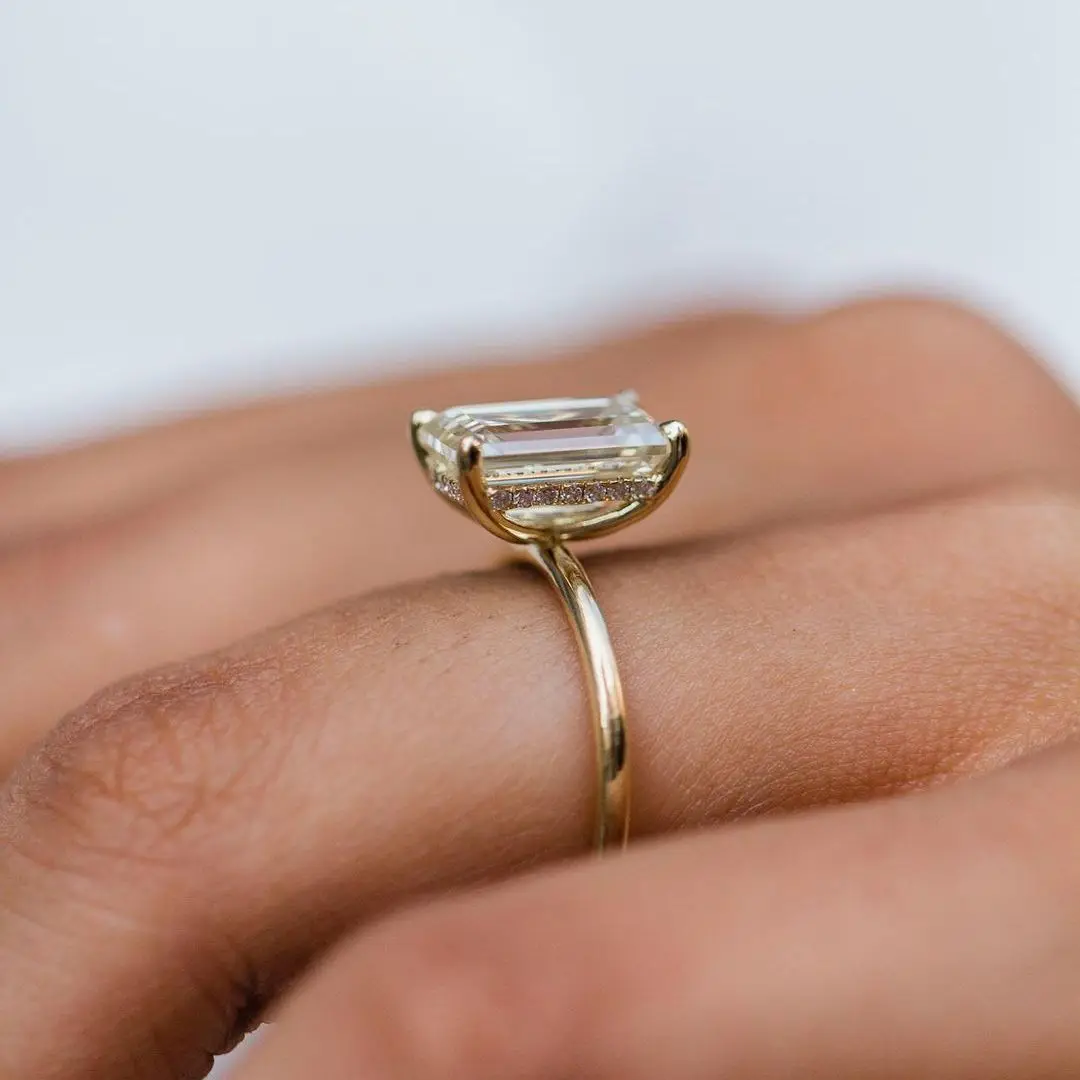 Elongated Emerald Cut 3.5CT Moissanite Solitaire Ring, 10.5×7mm Main Stone, Solid 18K Gold Fine Jewelry, Engagement Wedding Anniversary Bridal Gift For Women view 4