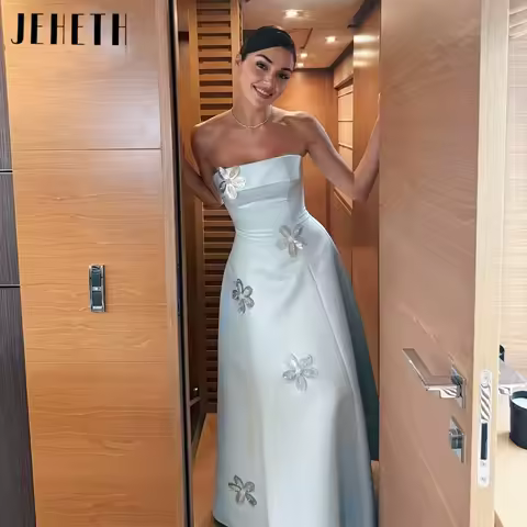 Elegant Sky Blue Satin 3D Flower Floor-length Evening Dress 2025 A-Line Corset Prom Gown Formal Party Occasion Dress Customized