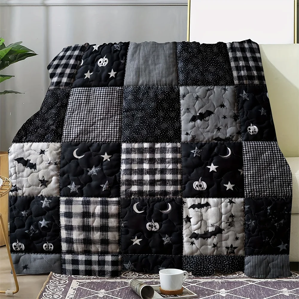 1pc  Halloween Patchwork Quilted Throw Blanket Gothic Spooky Season Home Decor