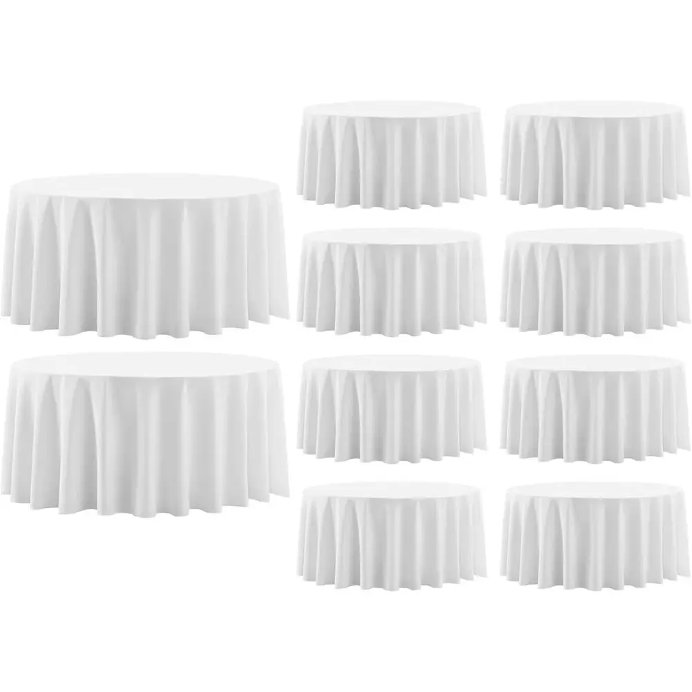 

Round Tablecloth 132 Inch 10 Pack White Tablecloths Washable Decorative Linen Polyester Table Clothes Cover or Dining Table Banq