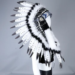 Boho Chic Feather Long Headband Indian Tribal Chief Style Hair Accessory Perfect for Halloween Stage Performances Photo Shoots