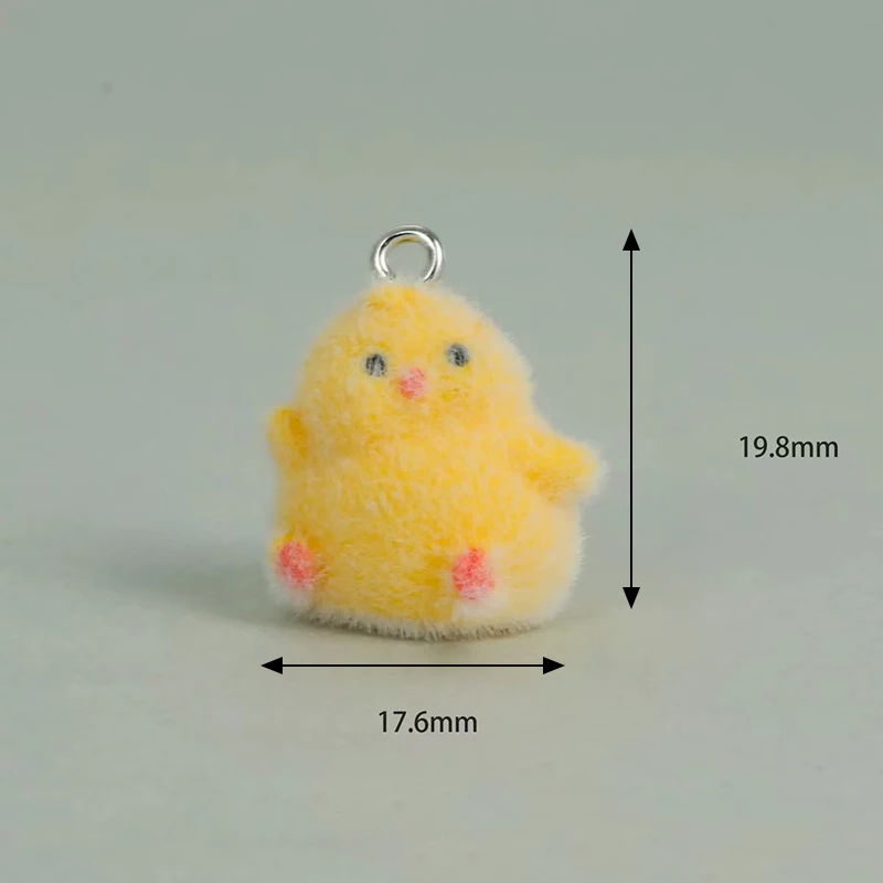 10pcs Flocking Yellow Chicken Resin Charms Animal Pendant DIY Phone Chains Keychain Earring Accessory for Jewelry Making Finding